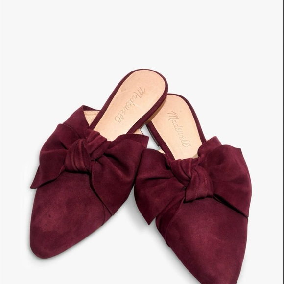 Burgundy Suede Bow Mules - Picture 2 of 6